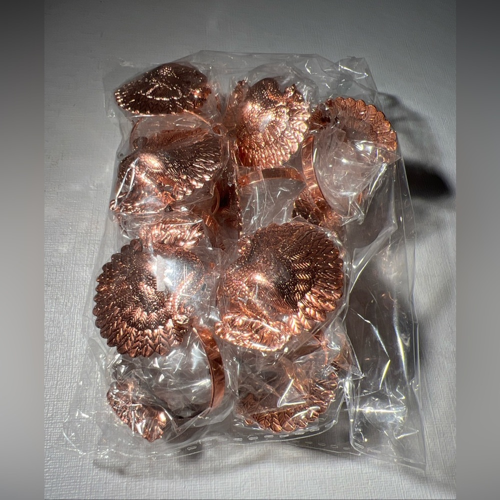 Turkey Napkin Rings Set 12 Bronze Metal Thanksgiving Fall Table Decor